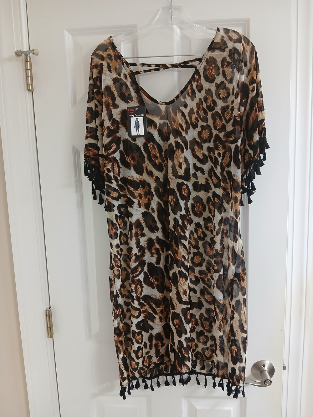 Leopard Print Tassel Swim Coverup Tunic - Brown/Black